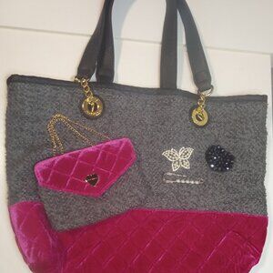 Betsy Johnson (Hot Pink, Grey Tweed) Gold hardware